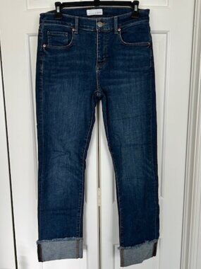LOFT Modern Straight Mid-Rise Crop Blue Jeans | Frayed Edge Cuffs | Size 6